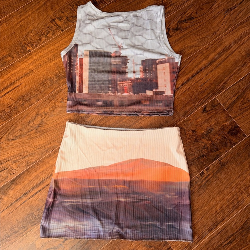 Source Unknown Urban Print Two-Piece Dress - Brown and Orange